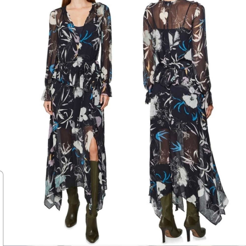 REISS Carina Floral Long Sleeve Maxi Dress